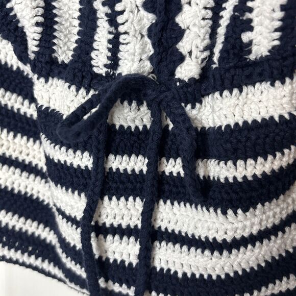 Zara Knit Tank Top M Black White Striped Crochet Sleeveless Tassel Hem Boho - Picture 3 of 9